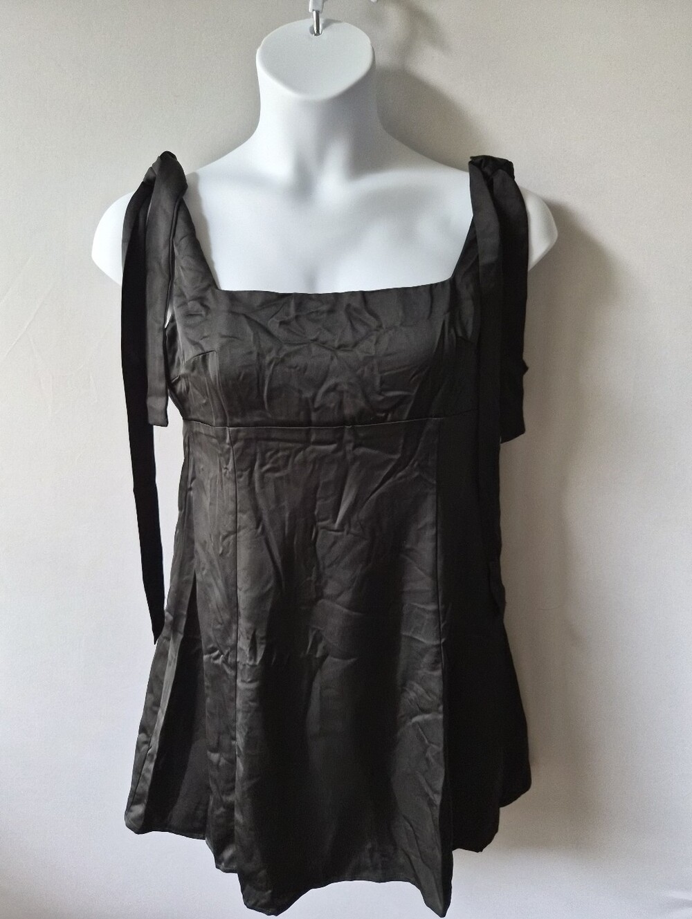 Altar'd State Black Satin Tie-Strap Mini Dress
